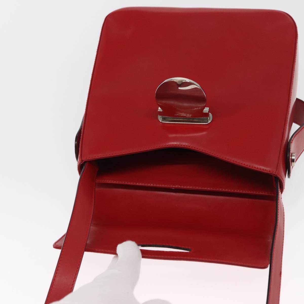 Salvatore Ferragamo Vala Hand Bag Leather Red Gold Auth BA9831