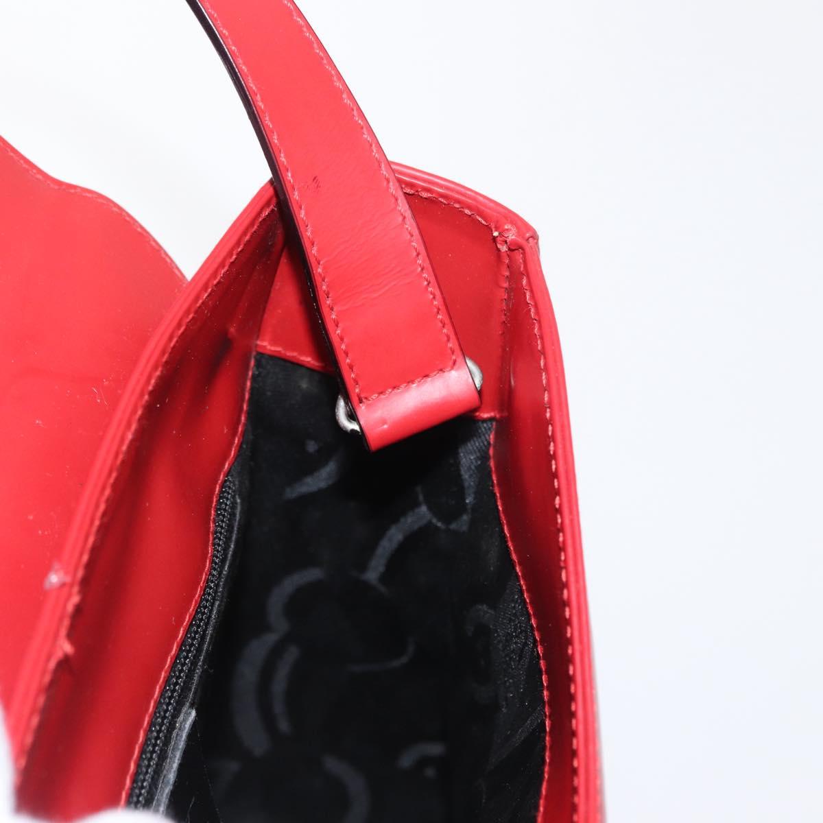 Salvatore Ferragamo Vala Hand Bag Leather Red Gold Auth BA9831