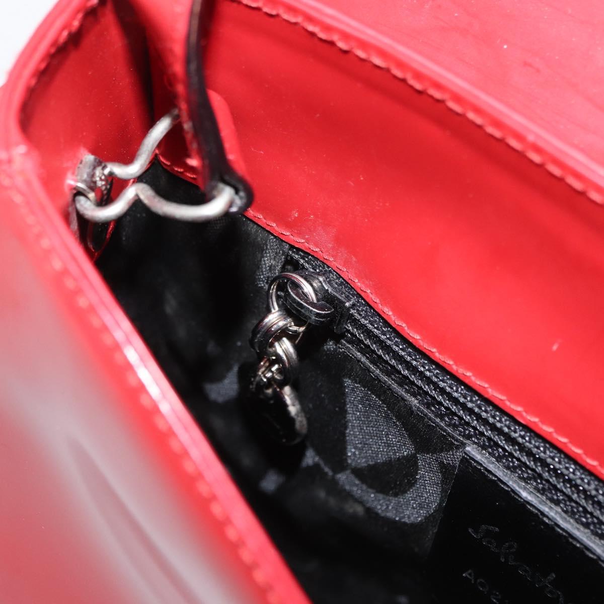 Salvatore Ferragamo Vala Hand Bag Leather Red Gold Auth BA9831