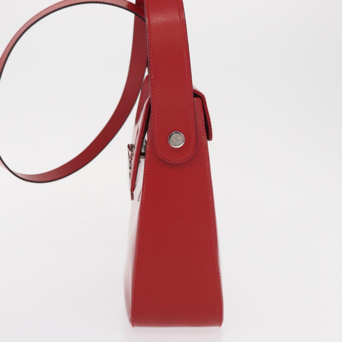 Salvatore Ferragamo Vala Hand Bag Leather Red Gold Auth BA9831