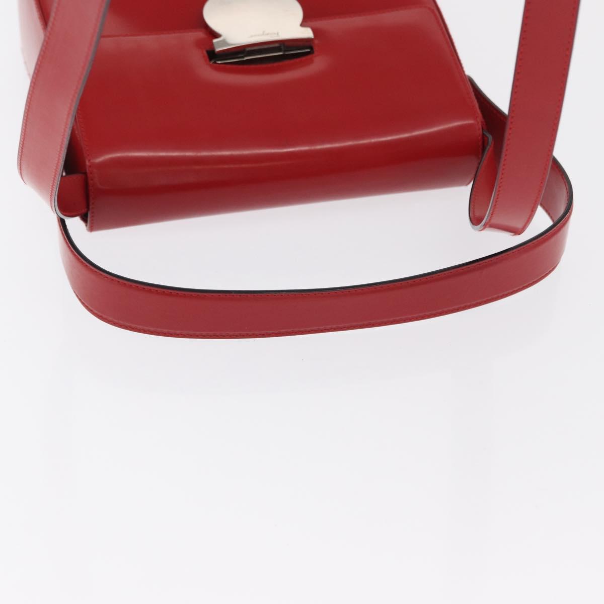 Salvatore Ferragamo Vala Hand Bag Leather Red Gold Auth BA9831