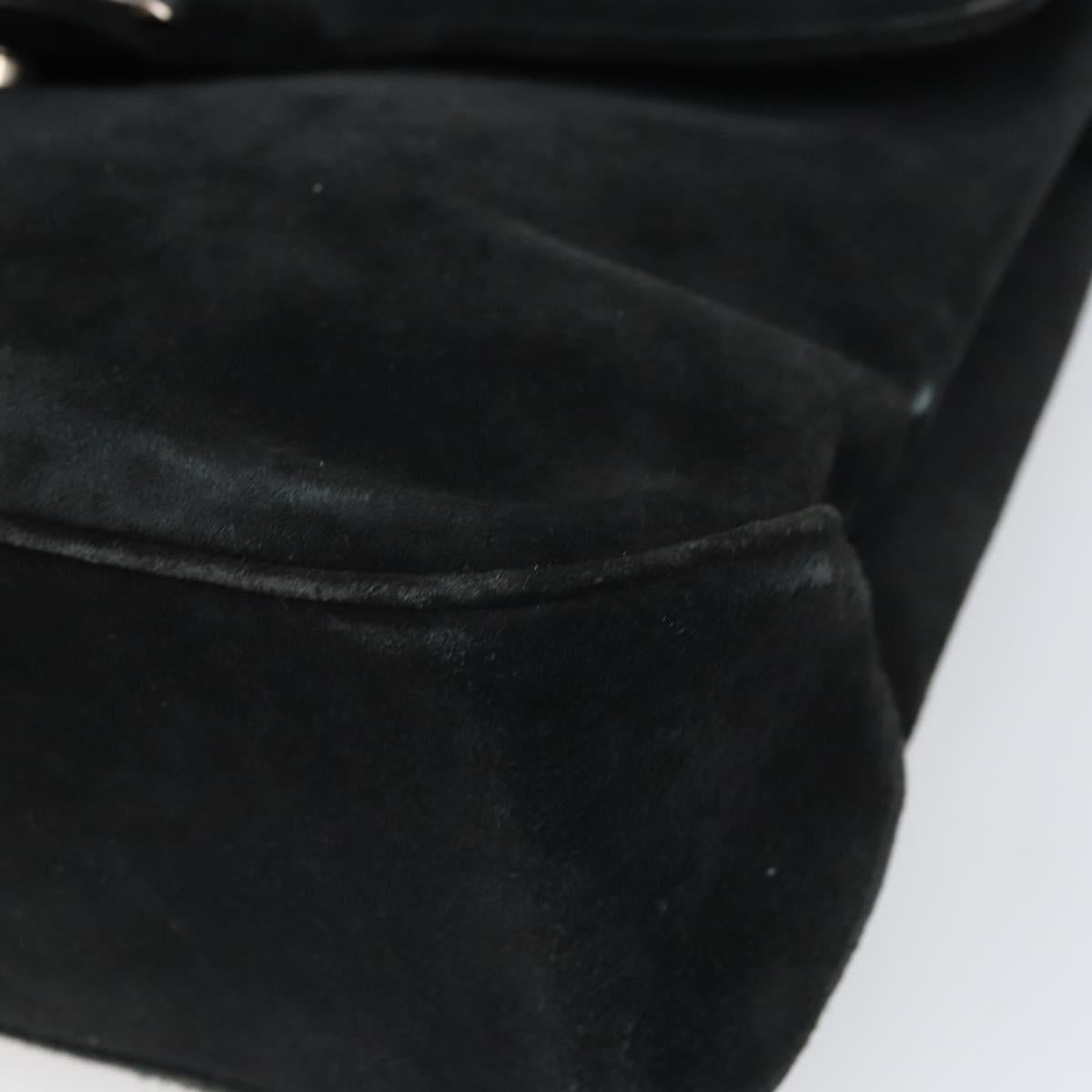 Salvatore Ferragamo Vala Shoulder Bag Suede Black Silver Auth BA9832