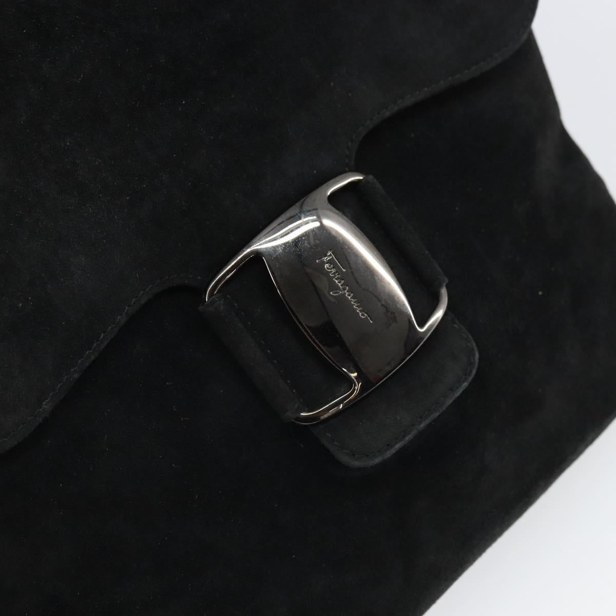 Salvatore Ferragamo Vala Shoulder Bag Suede Black Silver Auth BA9832