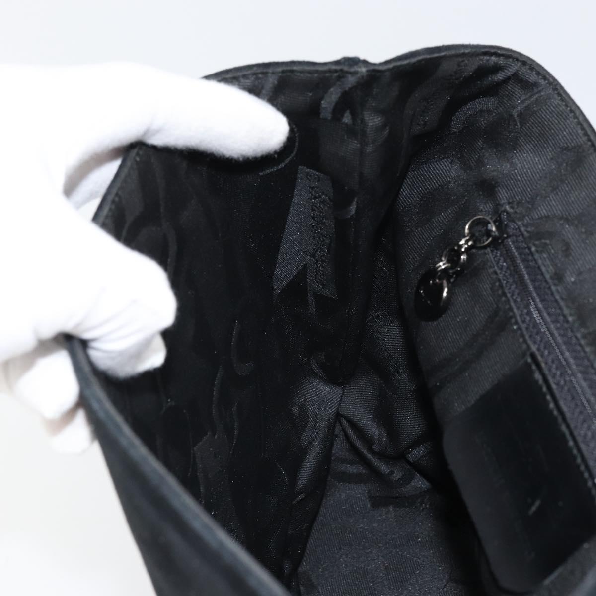 Salvatore Ferragamo Vala Shoulder Bag Suede Black Silver Auth BA9832