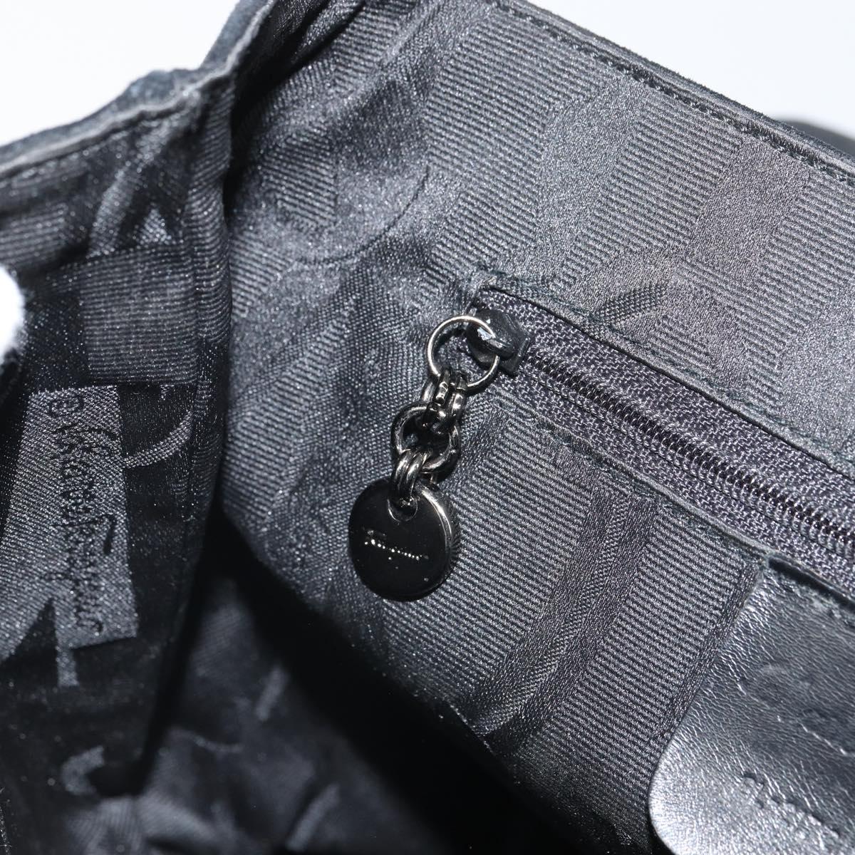 Salvatore Ferragamo Vala Shoulder Bag Suede Black Silver Auth BA9832