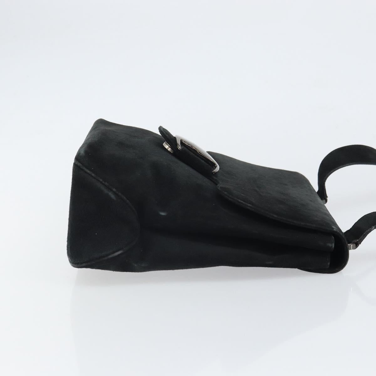 Salvatore Ferragamo Vala Shoulder Bag Suede Black Silver Auth BA9832