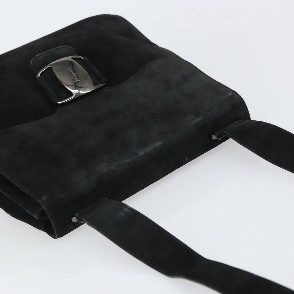 Salvatore Ferragamo Vala Shoulder Bag Suede Black Silver Auth BA9832