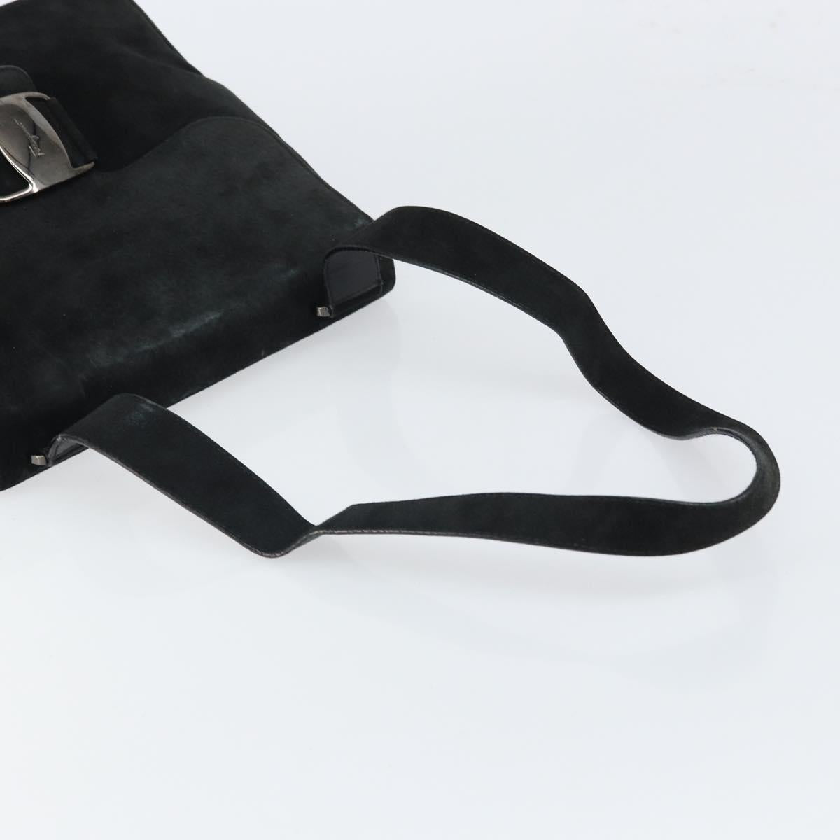 Salvatore Ferragamo Vala Shoulder Bag Suede Black Silver Auth BA9832