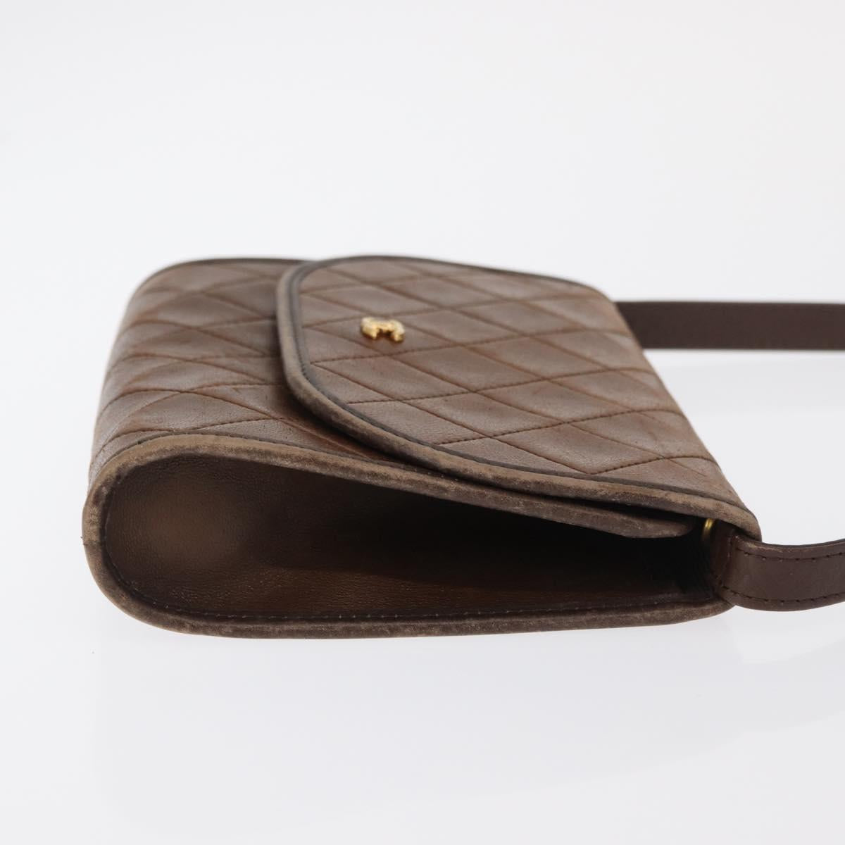 CHANEL Matelasse Shoulder Bag Leather Brown Gold CC Auth BA9833