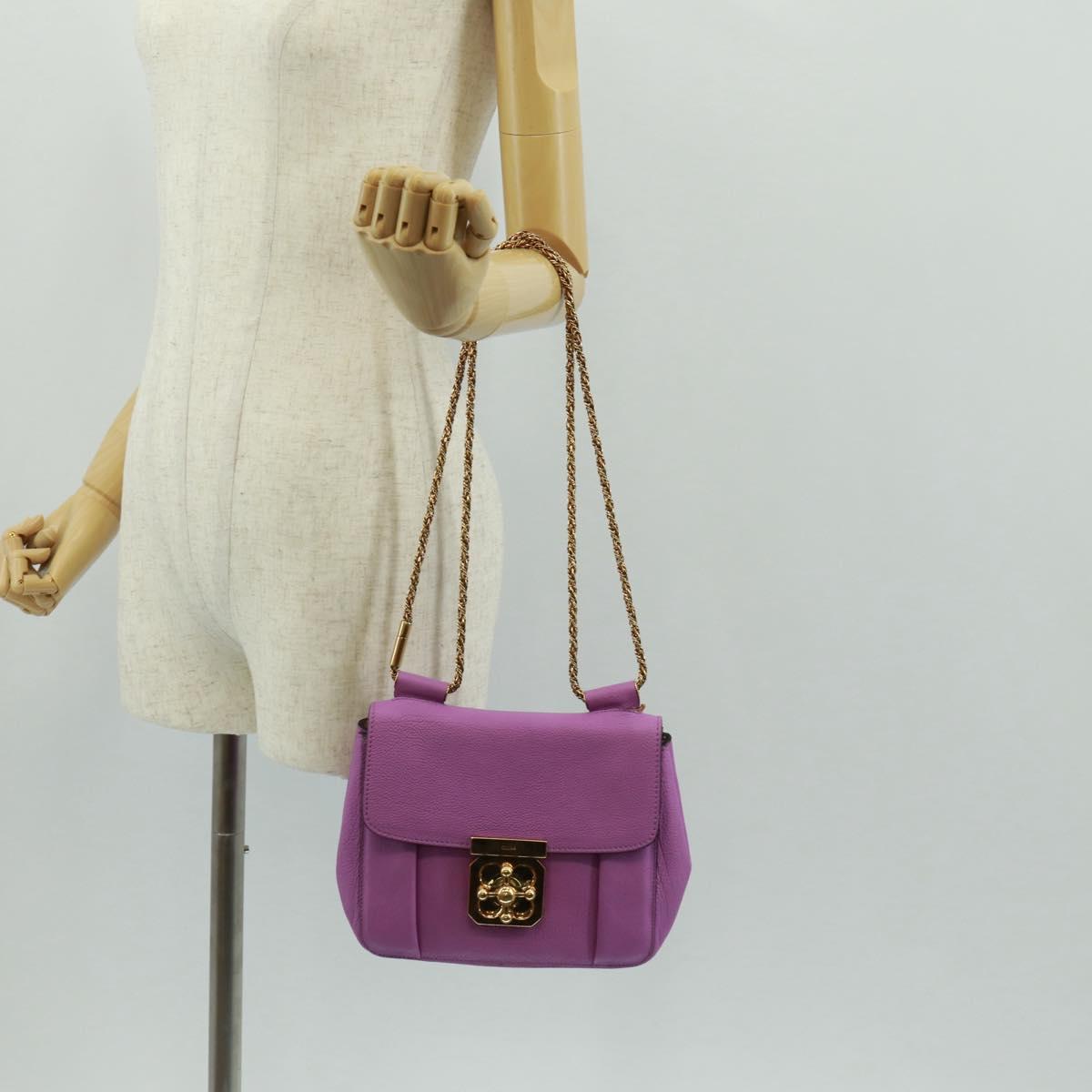 Chloe Chain Elsie Shoulder Bag Leather Purple Gold Auth BA9835V