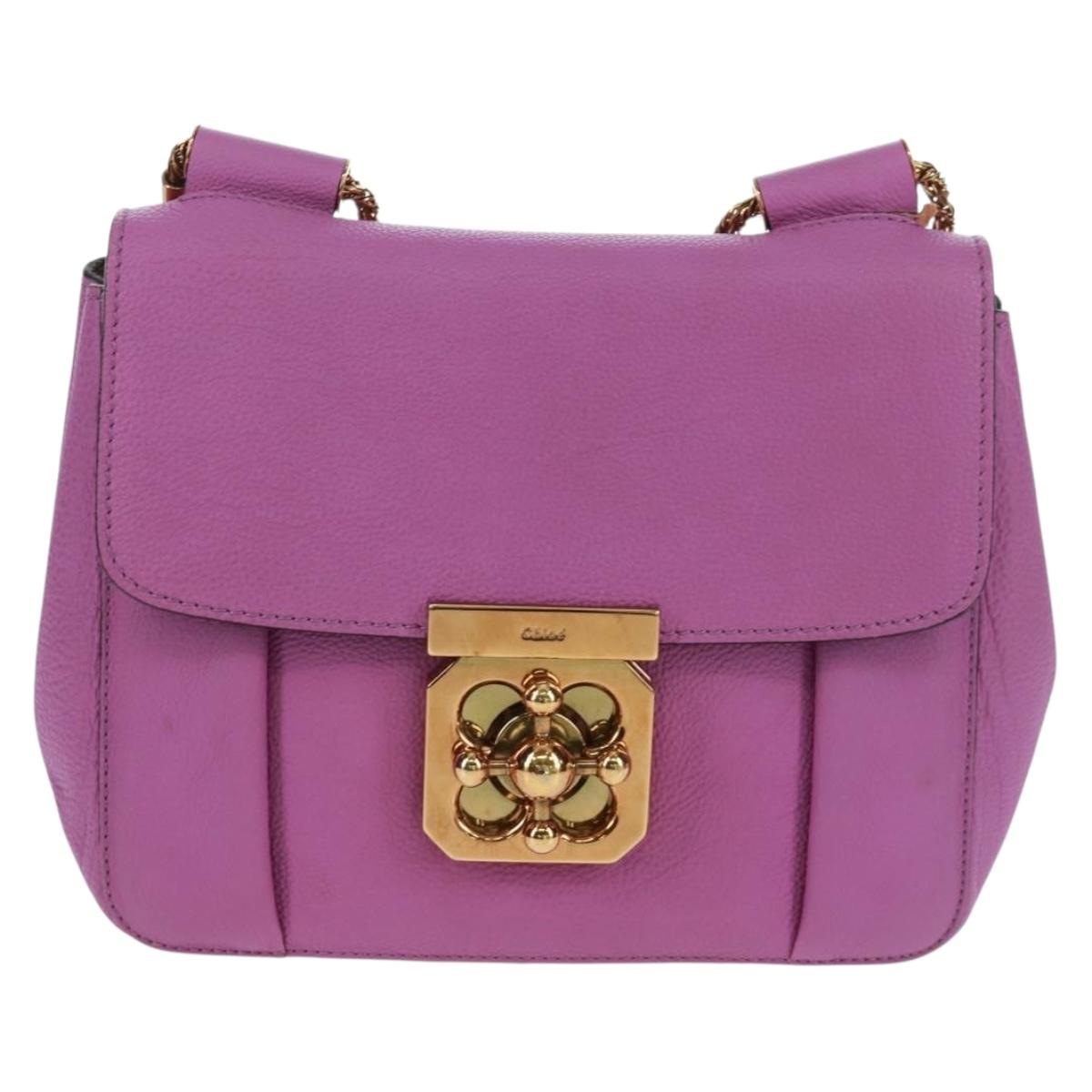 Chloe Chain Elsie Shoulder Bag Leather Purple Gold Auth BA9835V