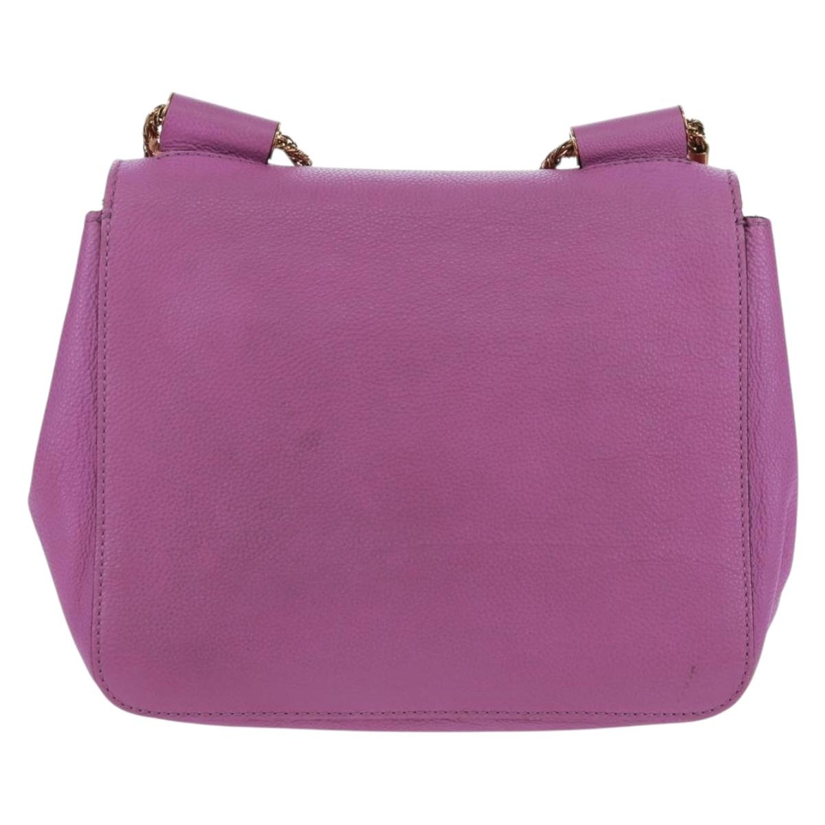 Chloe Chain Elsie Shoulder Bag Leather Purple Gold Auth BA9835V