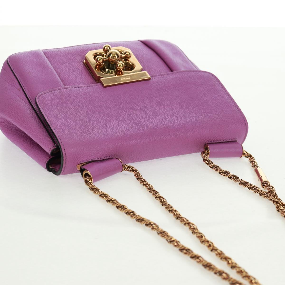 Chloe Chain Elsie Shoulder Bag Leather Purple Gold Auth BA9835V