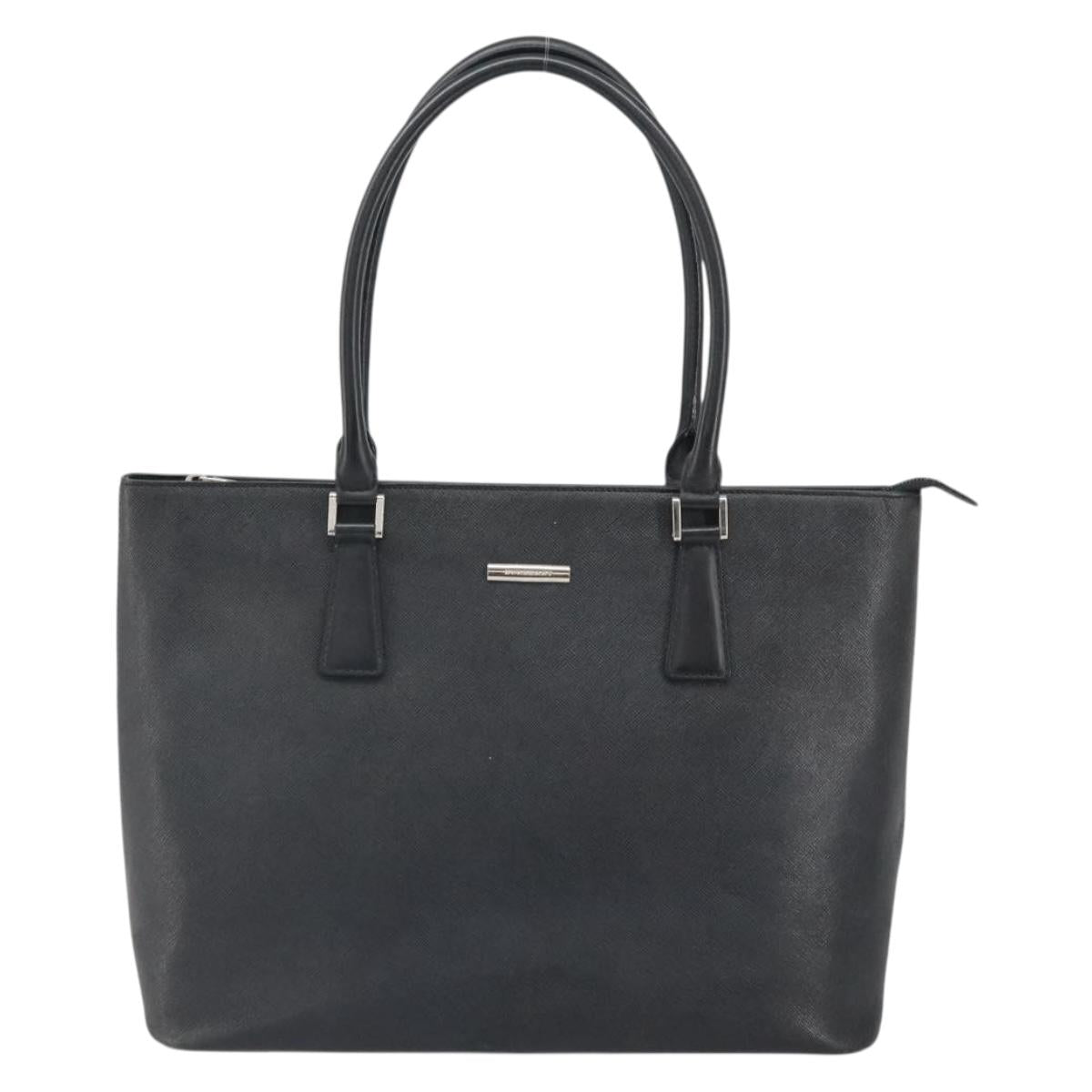 BURBERRY Tote Bag Leather Black Silver Auth BA9837