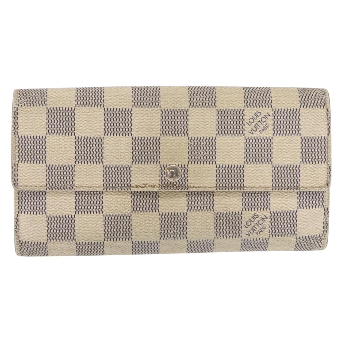 LOUIS VUITTON Damier Azur Portefeuille Sarah Long Wallet N61735 LV Auth BA9855