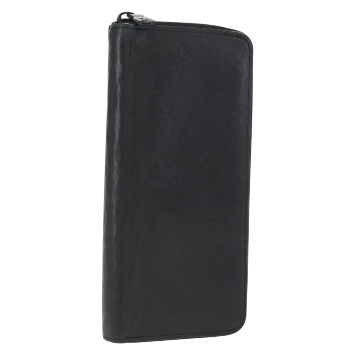 LOUIS VUITTON Monogram Shadow Zippy Wallet Vertical Black M62902 LV Auth BA9856