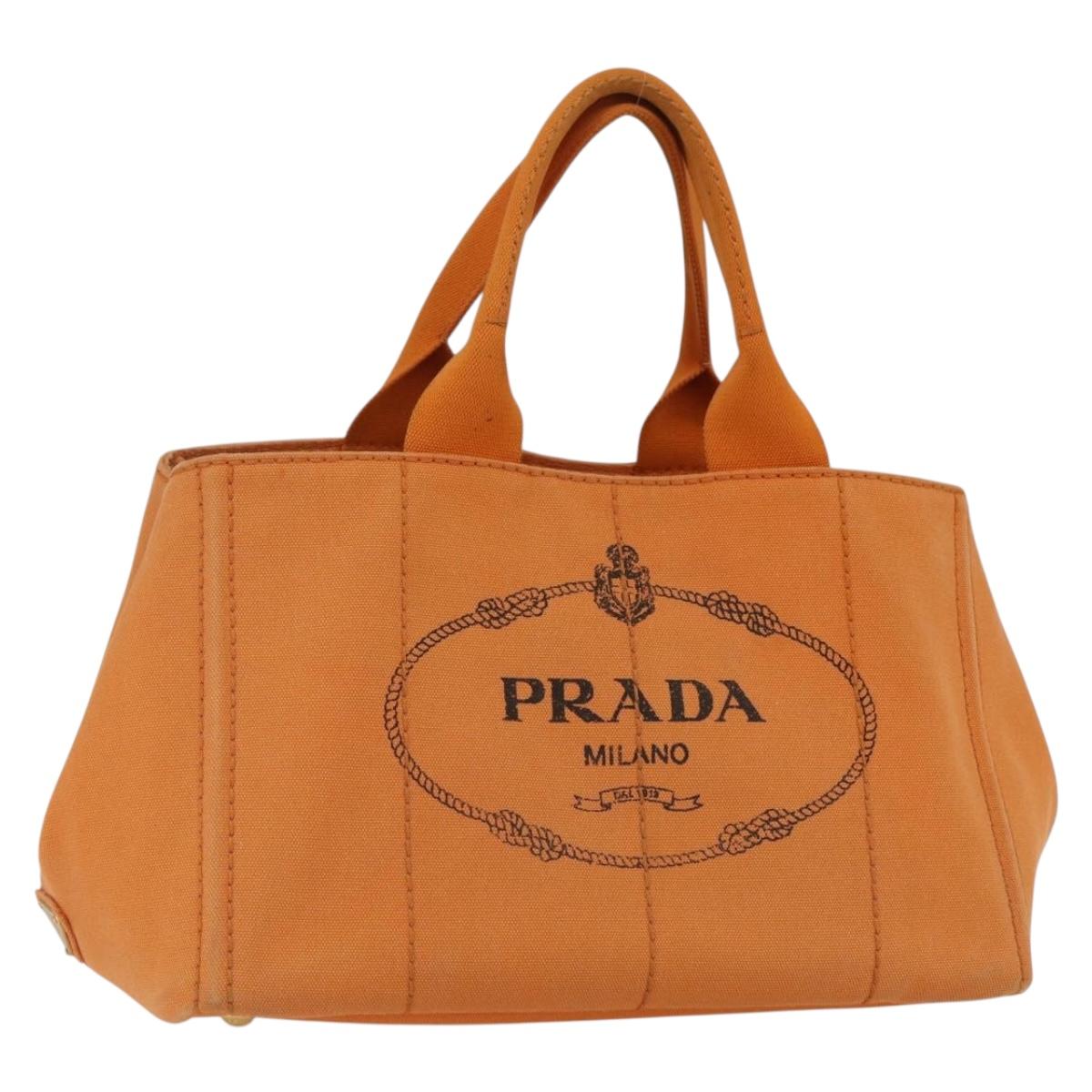PRADA Kanapa MM Hand Bag Canvas Orange Gold Auth BA9860