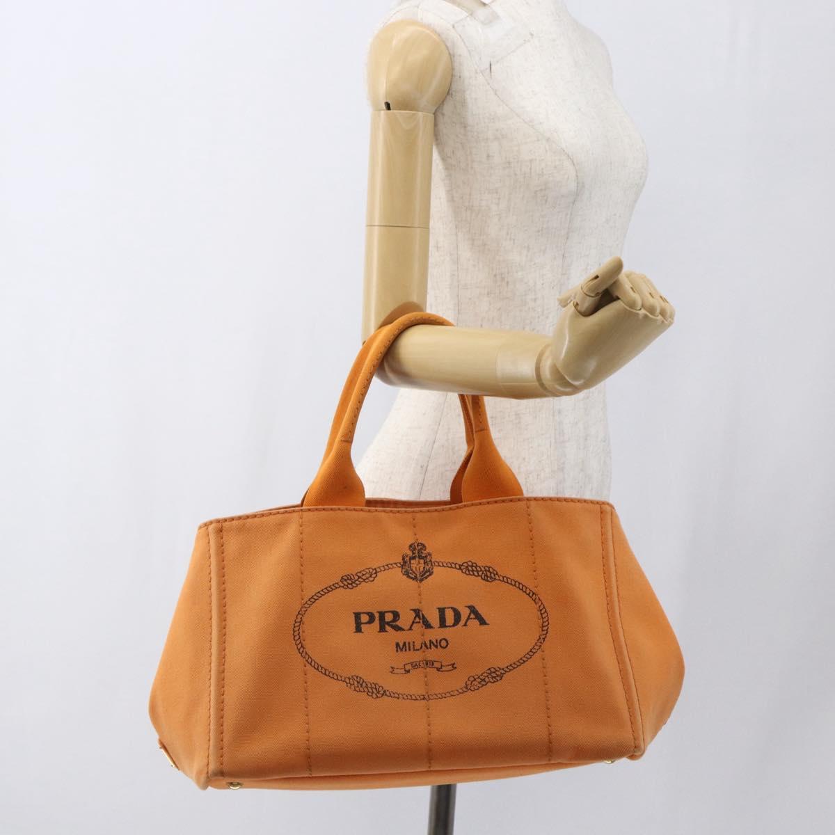 PRADA Kanapa MM Hand Bag Canvas Orange Gold Auth BA9860