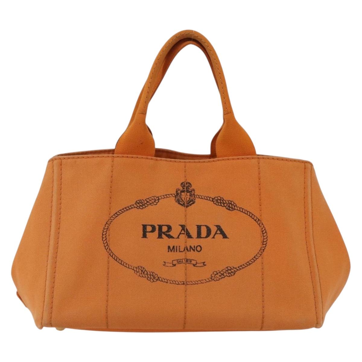 PRADA Kanapa MM Hand Bag Canvas Orange Gold Auth BA9860