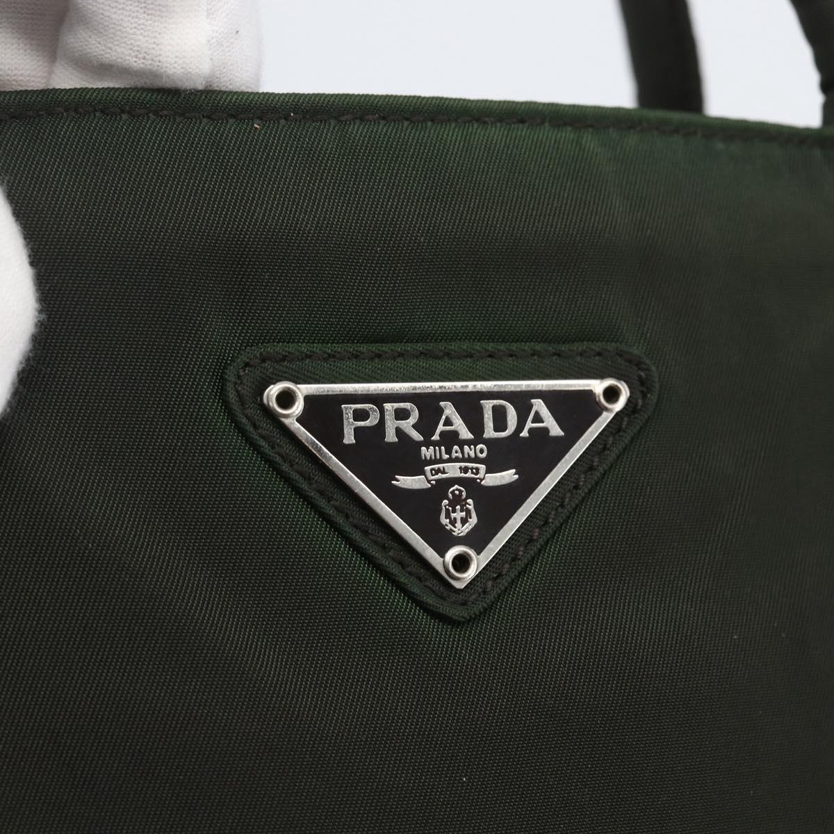 PRADA Hand Bag Nylon Khaki Silver Auth BA9861