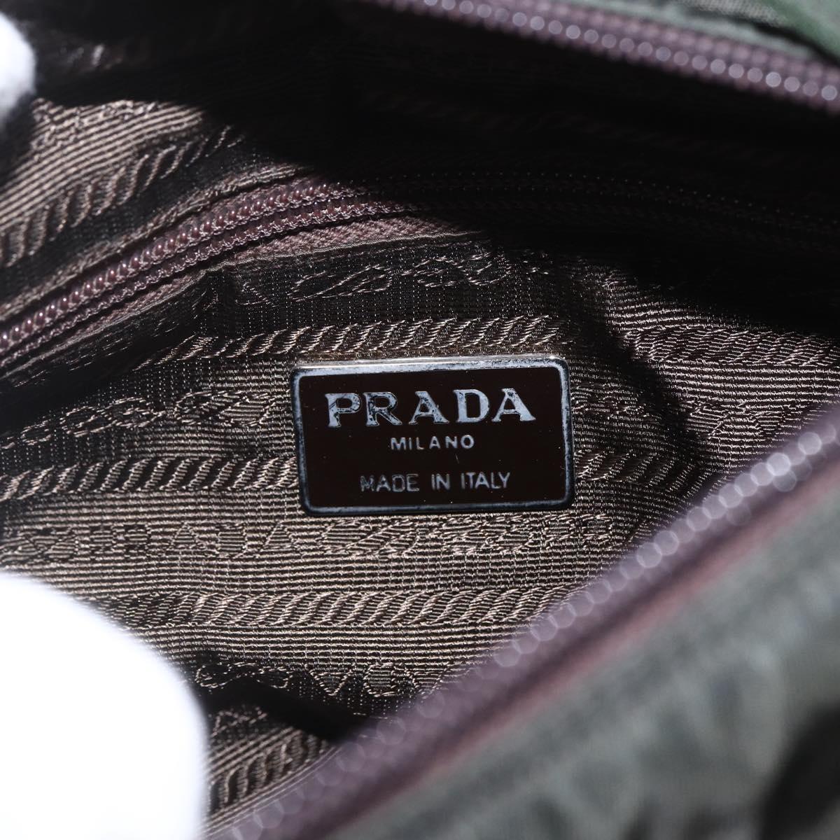 PRADA Hand Bag Nylon Khaki Silver Auth BA9861