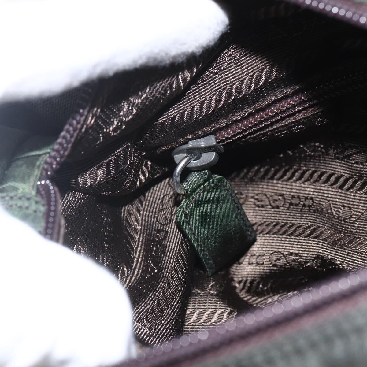 PRADA Hand Bag Nylon Khaki Silver Auth BA9861