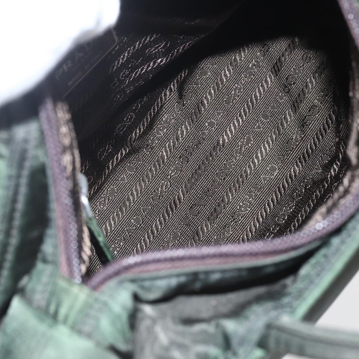 PRADA Hand Bag Nylon Khaki Silver Auth BA9861