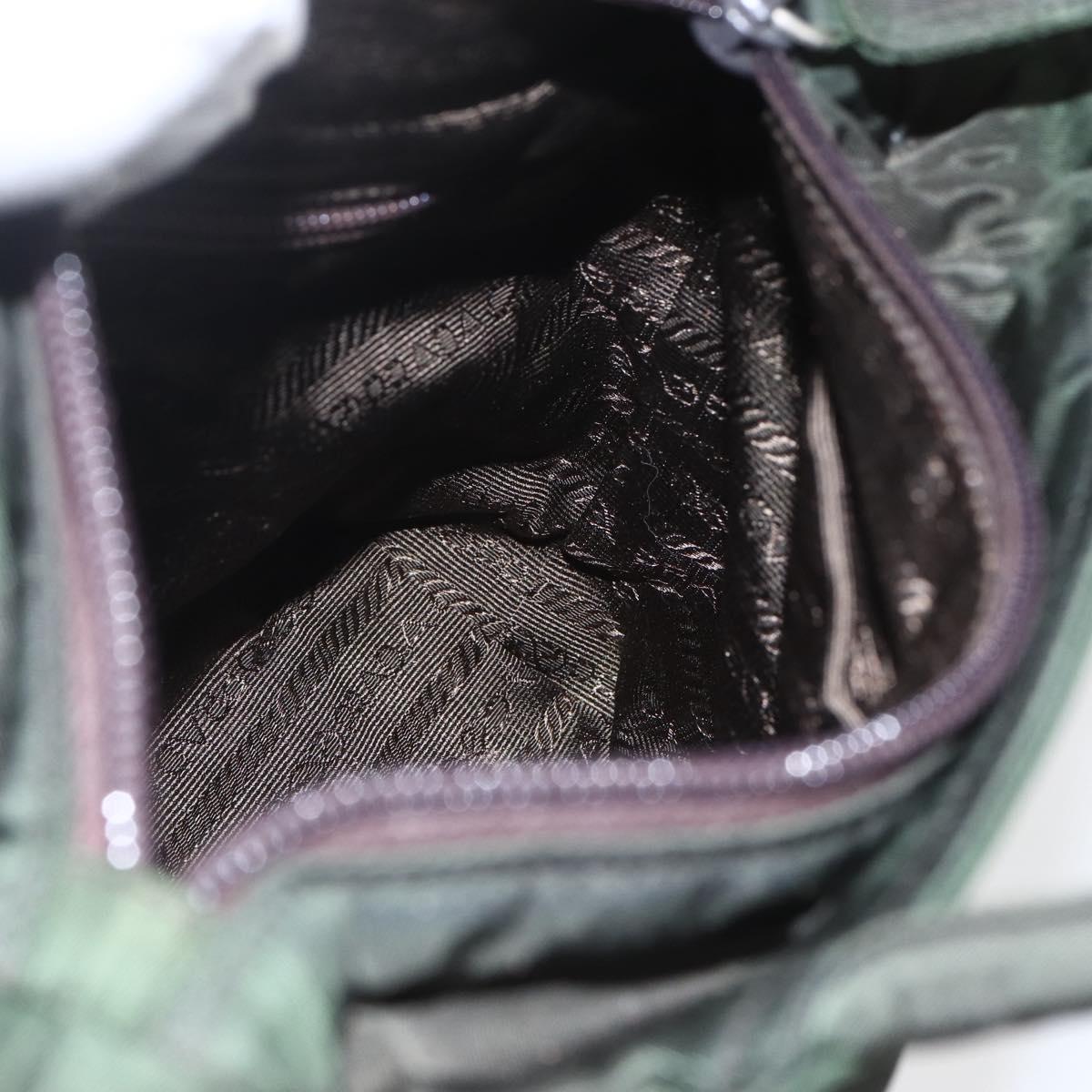 PRADA Hand Bag Nylon Khaki Silver Auth BA9861