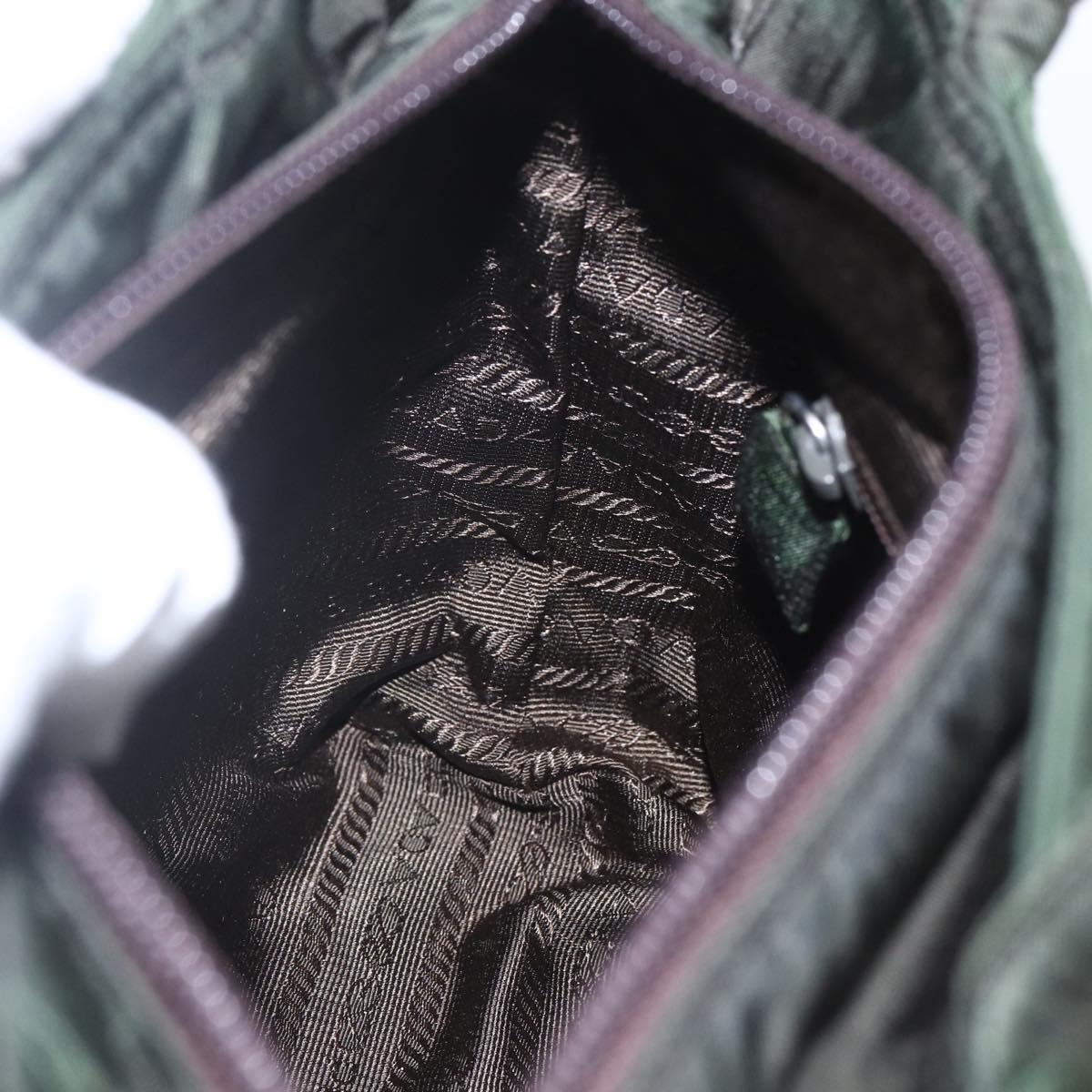 PRADA Hand Bag Nylon Khaki Silver Auth BA9861