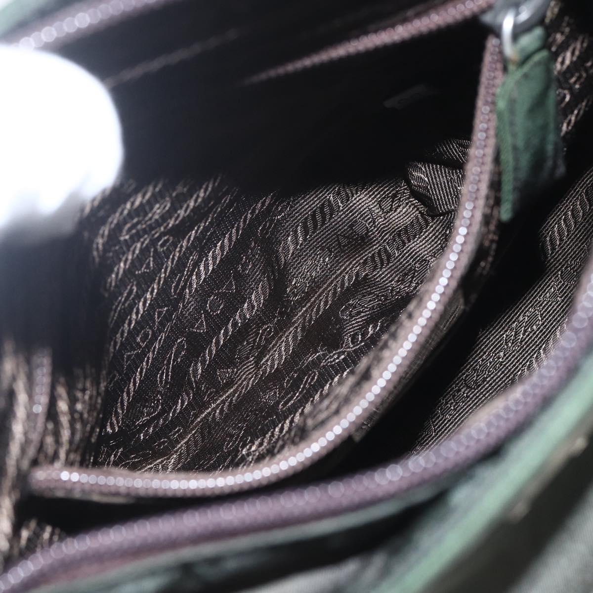 PRADA Hand Bag Nylon Khaki Silver Auth BA9861