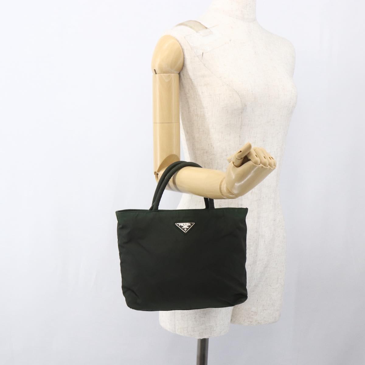 PRADA Hand Bag Nylon Khaki Silver Auth BA9861