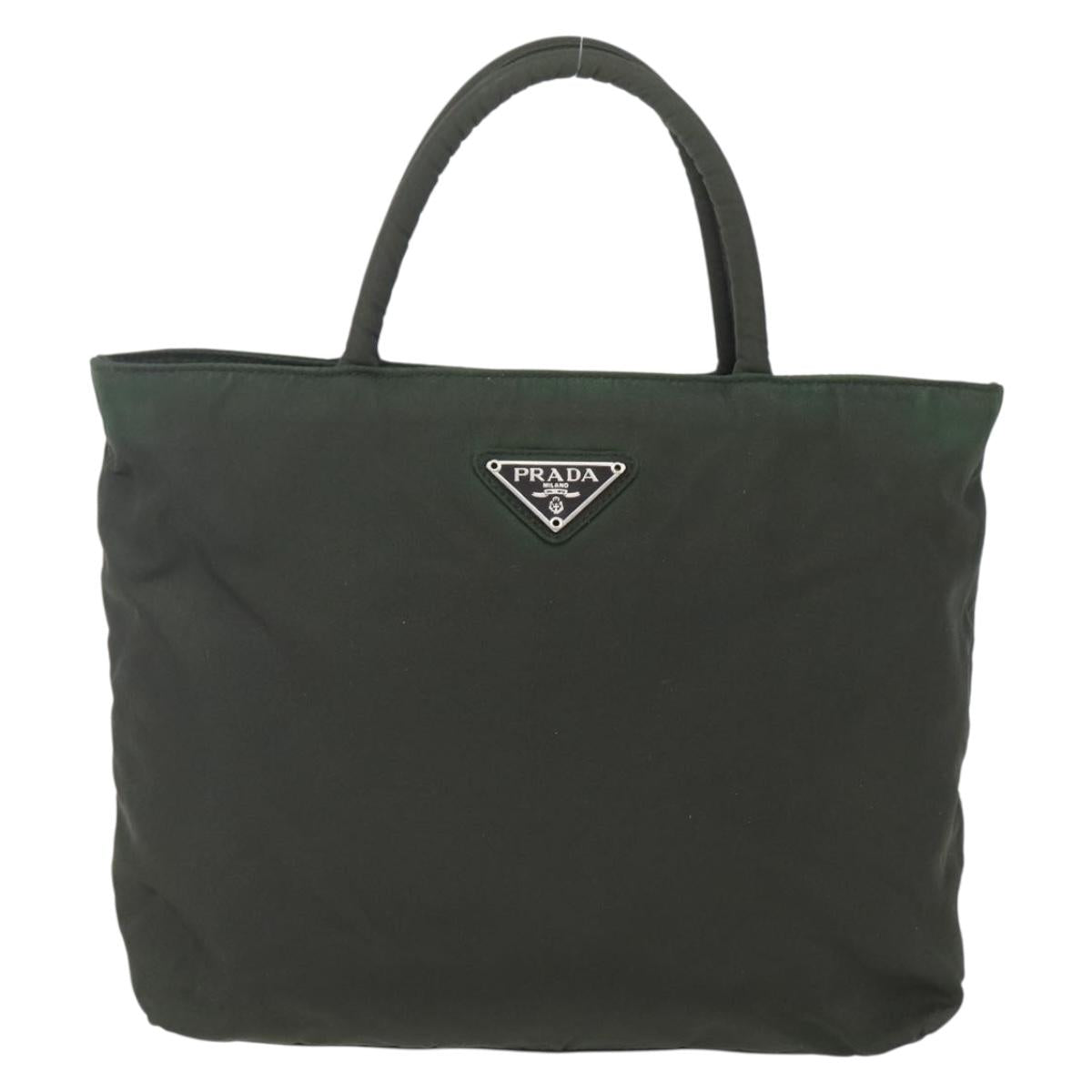 PRADA Hand Bag Nylon Khaki Silver Auth BA9861