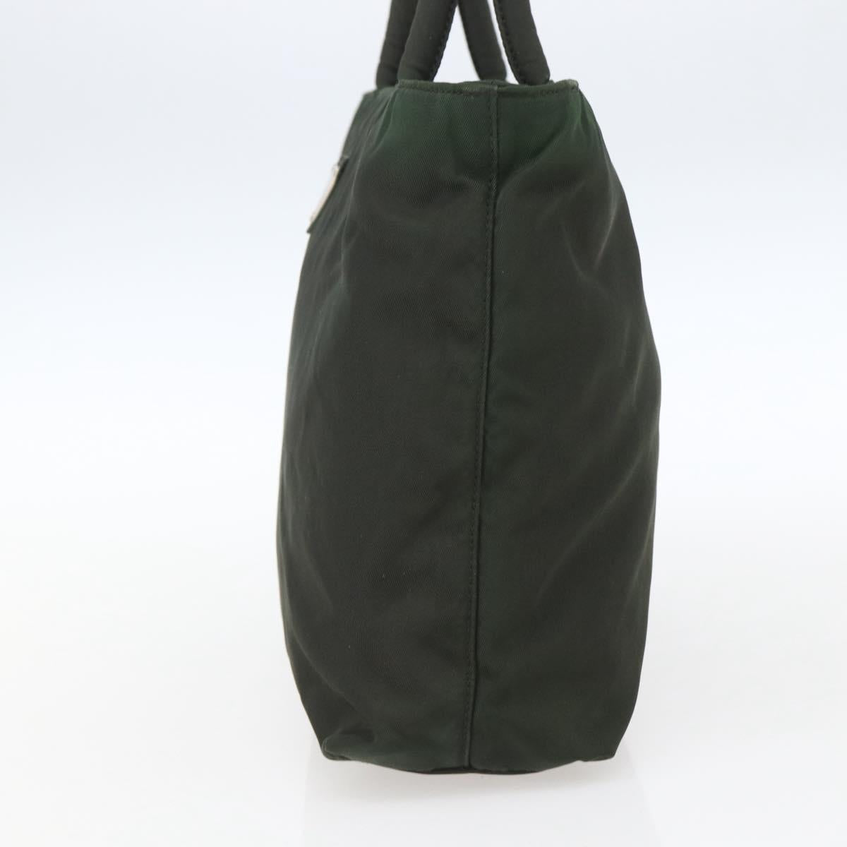 PRADA Hand Bag Nylon Khaki Silver Auth BA9861