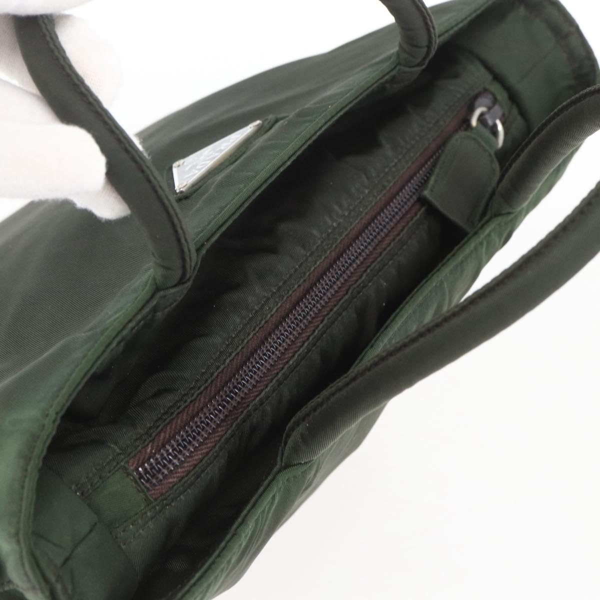 PRADA Hand Bag Nylon Khaki Silver Auth BA9861