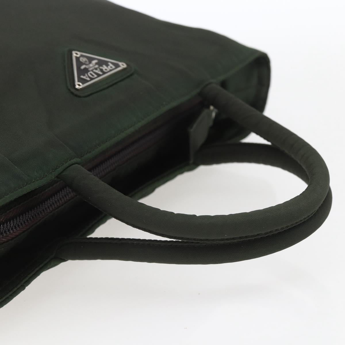 PRADA Hand Bag Nylon Khaki Silver Auth BA9861