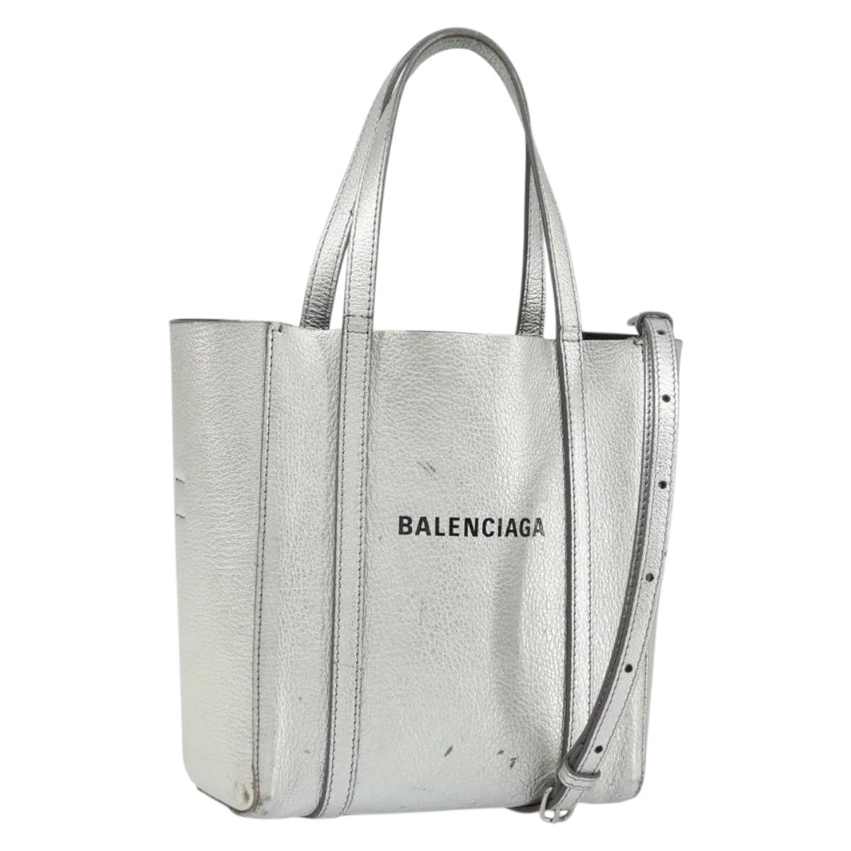 BALENCIAGA Everyday Tote XXS Shoulder Bag Leather 2way Silver 55185 Auth BA9862