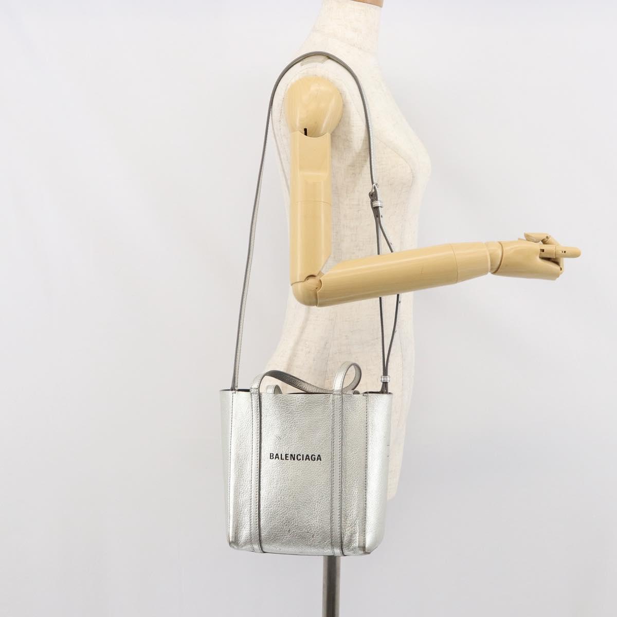 BALENCIAGA Everyday Tote XXS Shoulder Bag Leather 2way Silver 55185 Auth BA9862