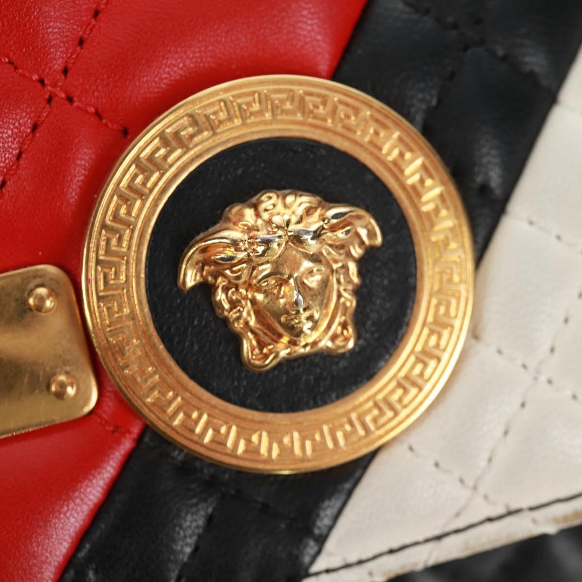 Gianni Versace Chain Shoulder Bag Leather Black Gold Auth BA9863V