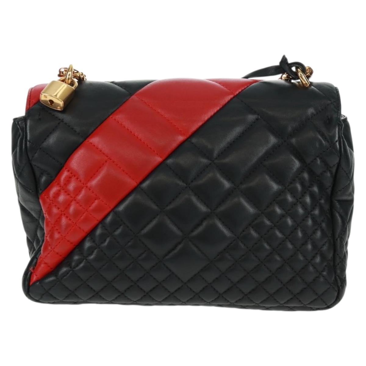 Gianni Versace Chain Shoulder Bag Leather Black Gold Auth BA9863V