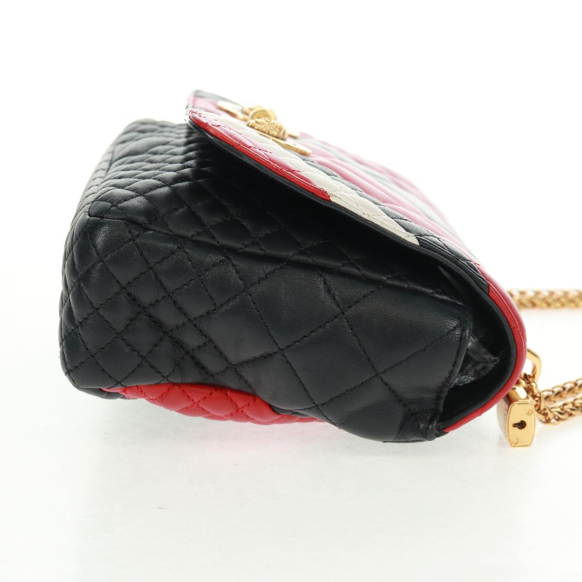Gianni Versace Chain Shoulder Bag Leather Black Gold Auth BA9863V