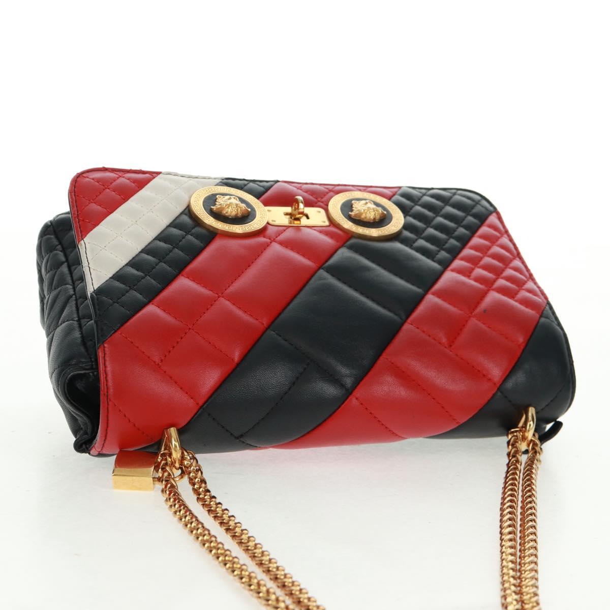 Gianni Versace Chain Shoulder Bag Leather Black Gold Auth BA9863V