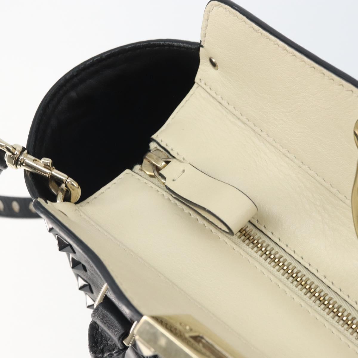 VALENTINO Hand Bag Leather 2way Black Gold Auth BA9864