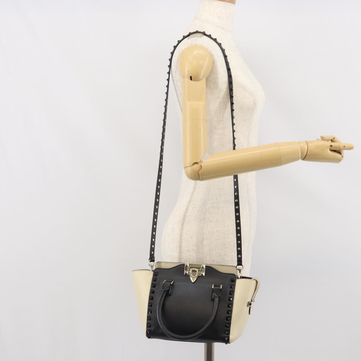 VALENTINO Hand Bag Leather 2way Black Gold Auth BA9864