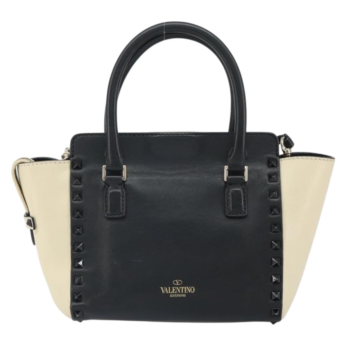 VALENTINO Hand Bag Leather 2way Black Gold Auth BA9864