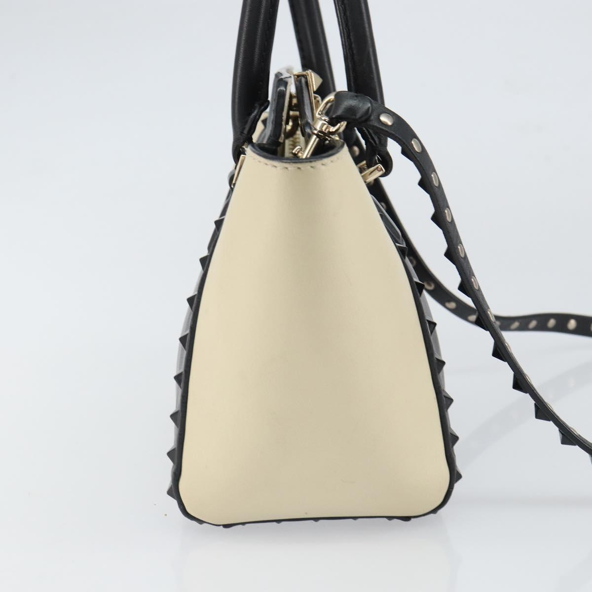 VALENTINO Hand Bag Leather 2way Black Gold Auth BA9864