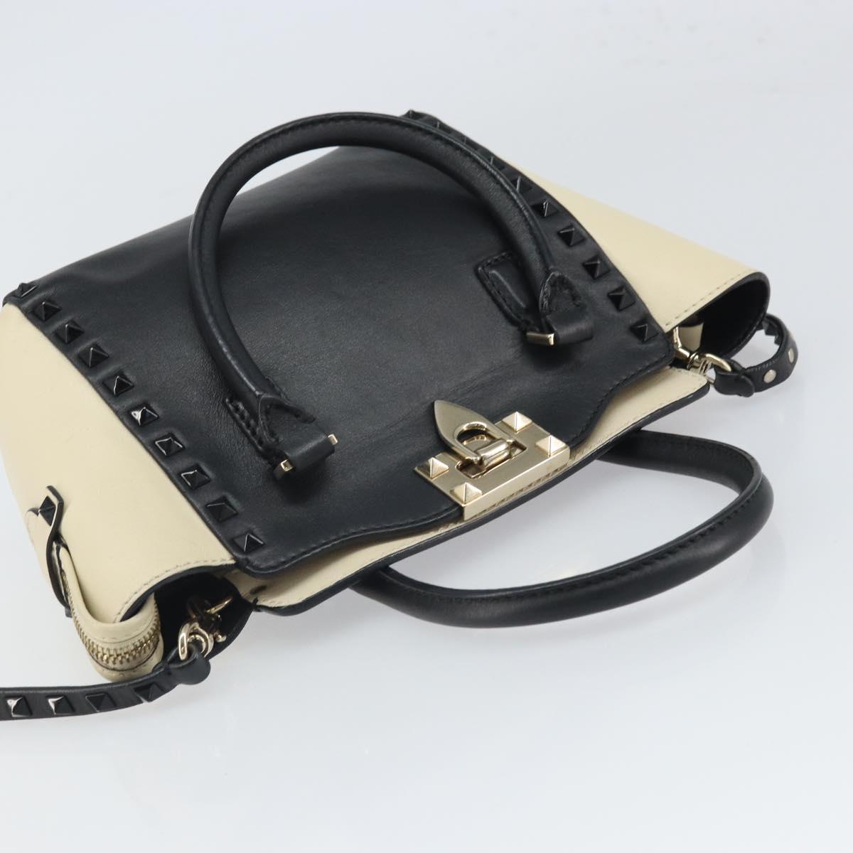 VALENTINO Hand Bag Leather 2way Black Gold Auth BA9864