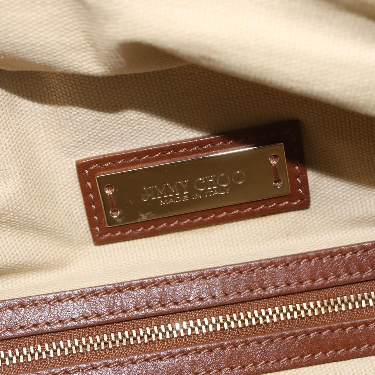 Jimmy Choo Hand Bag Leather Brown Gold Auth BA9865