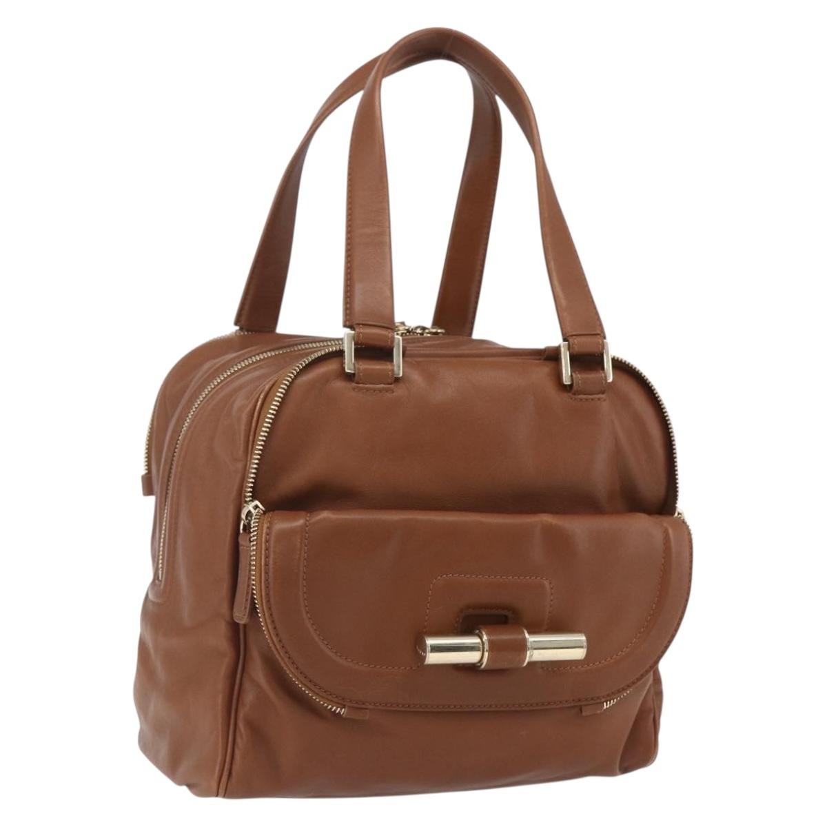 Jimmy Choo Hand Bag Leather Brown Gold Auth BA9865