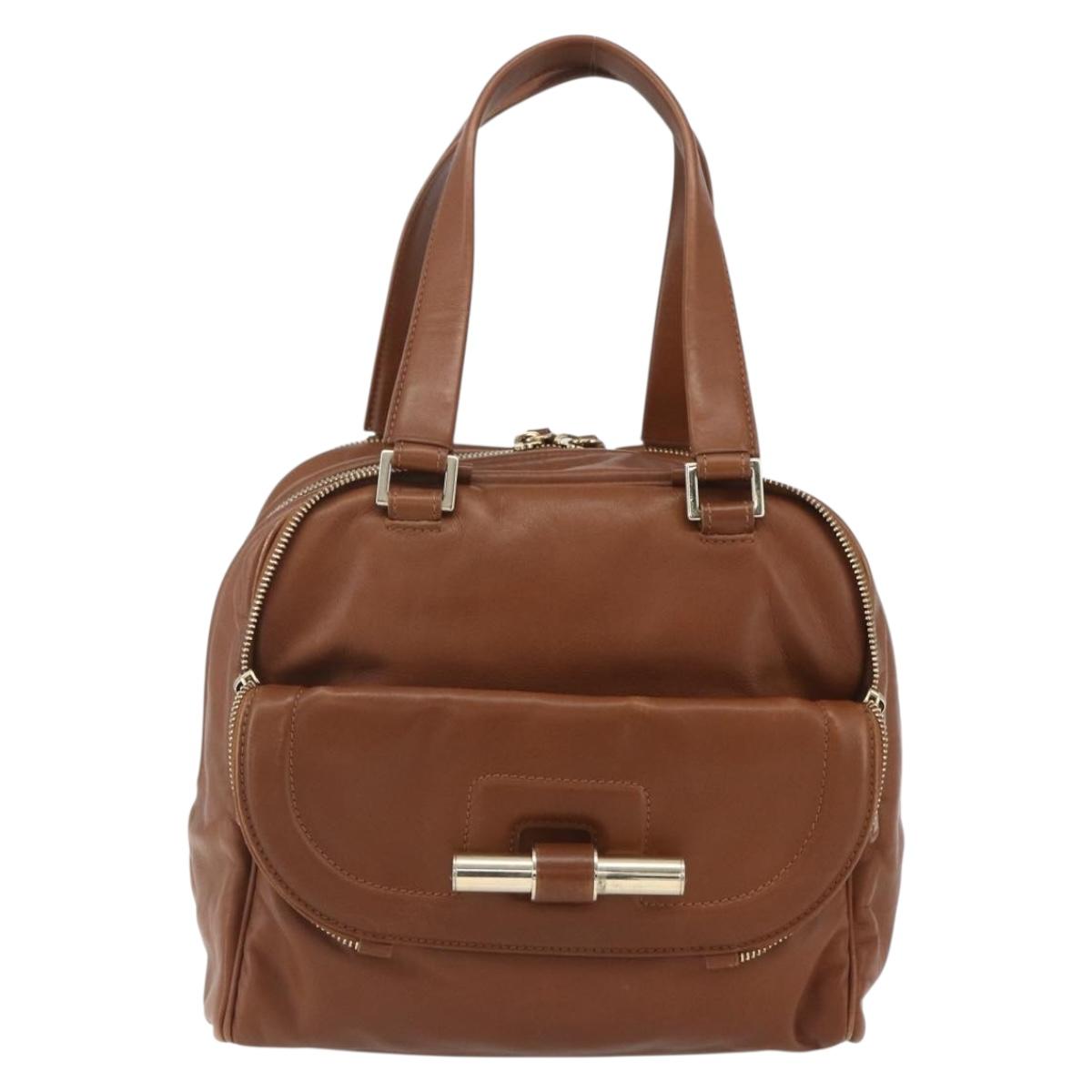 Jimmy Choo Hand Bag Leather Brown Gold Auth BA9865