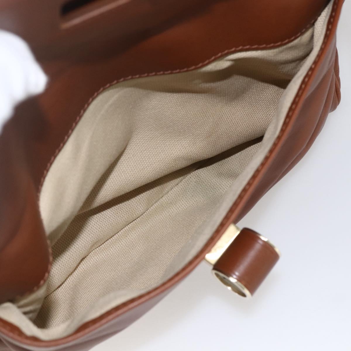 Jimmy Choo Hand Bag Leather Brown Gold Auth BA9865